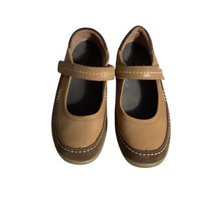 Size 11 Wide OrthoFeet Athens Tan Brown Mary Jane Casual Comfort Flats w/ Strap